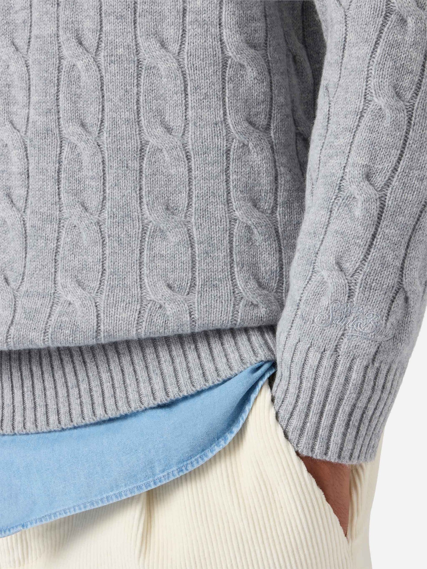 Regent pure-wool cable-knit sweater in grey melange