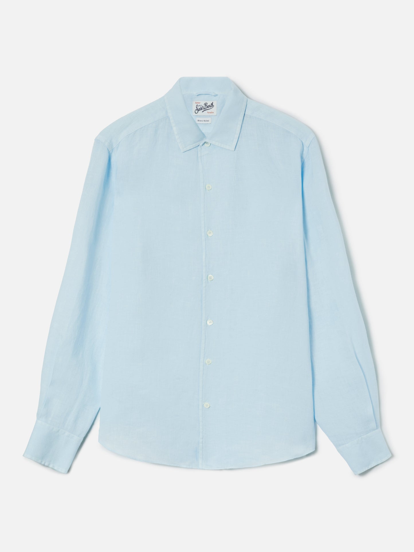 Camicia Raphael azzurro chiaro in lino con tintura minerale