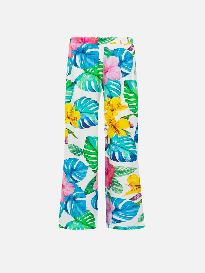 Pantaloni palazzo Sasha con stampa tropicale