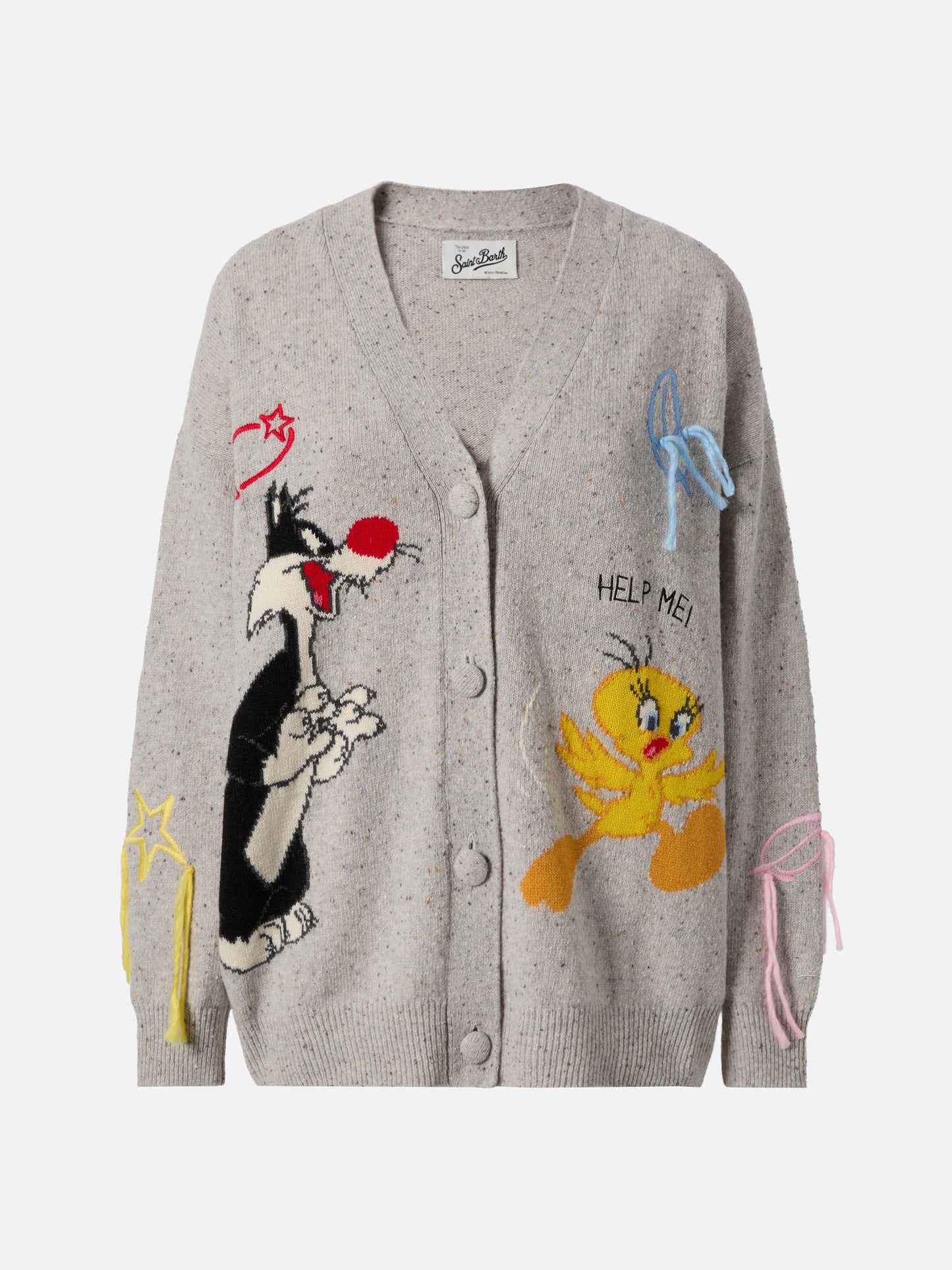 Cardigan Sasi in misto lana donegal con jacquard Titti e Silvestro | WARNER BROS. SPECIAL EDITION