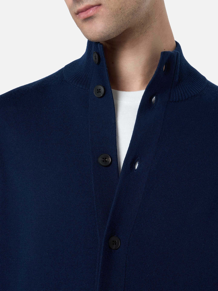 Man blue navy merino wool cardigan Savile - MC2 Saint Barth