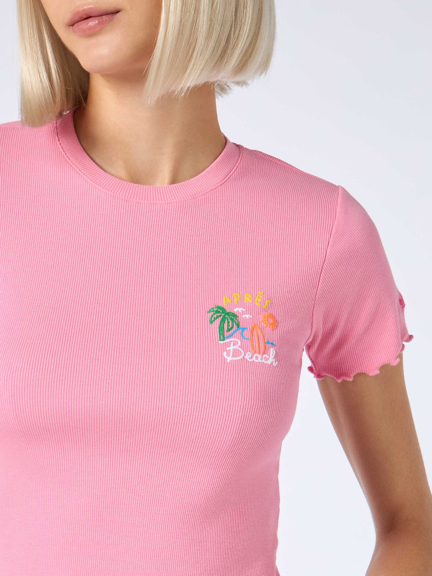 Woman ribbed t-shirt with Après Beach embroidery - MC2 Saint Barth