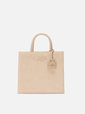 Shop Bag Midi Handbag in beige suede leather