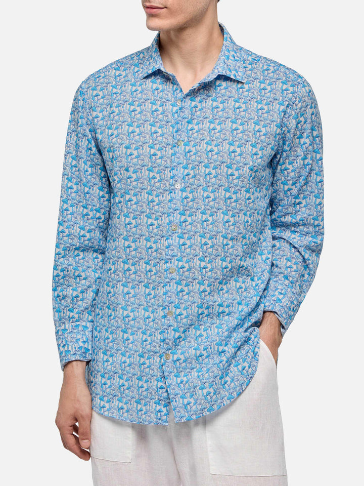 Man muslin cotton shirt Sikelia with mushroom print