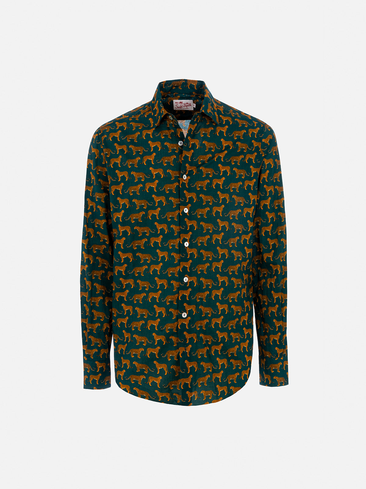 Man muslin cotton shirt Sikelia with cheeta print