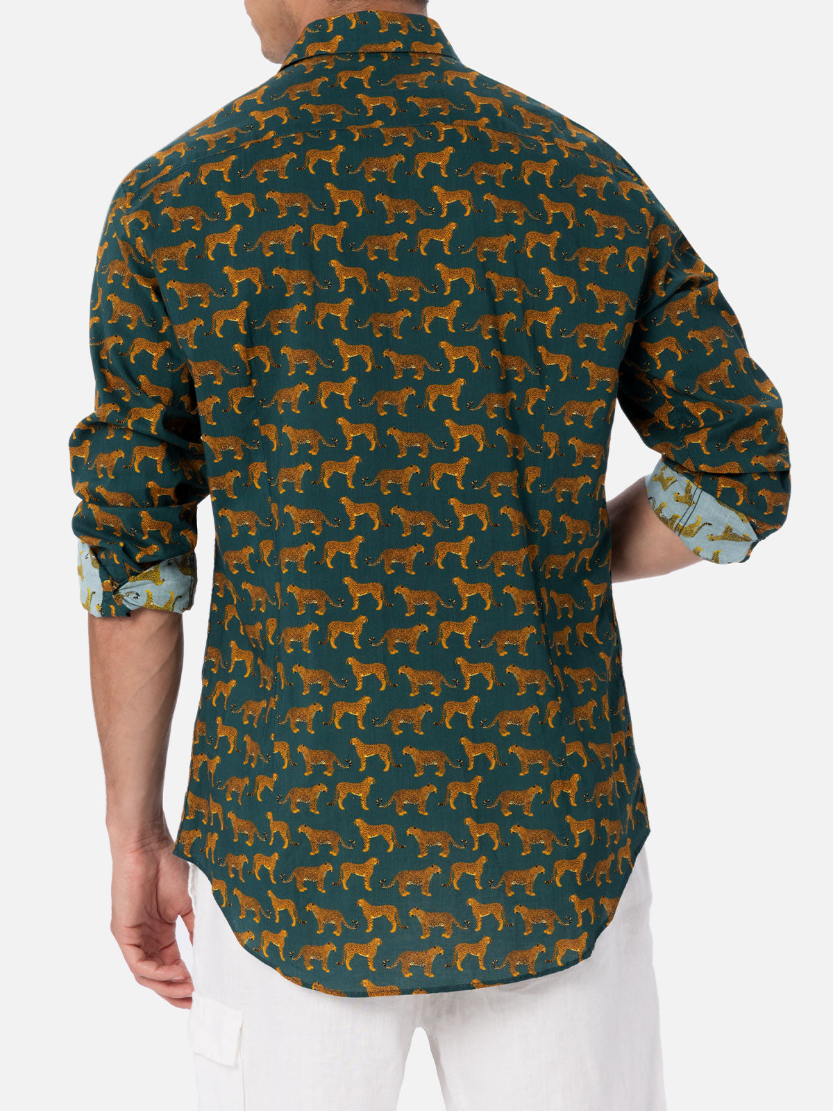 Man muslin cotton shirt Sikelia with cheeta print
