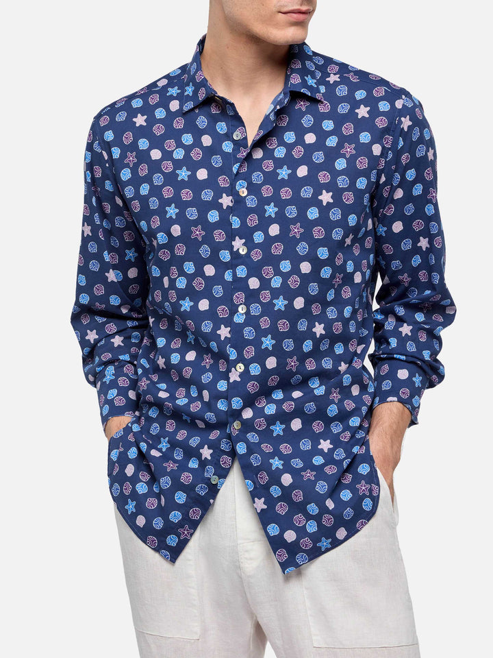 Muslin cotton shirt Sikelia with ethnic print
