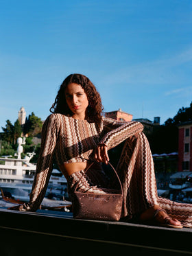 Minitasche Strassy mit braunen Strasssteinen