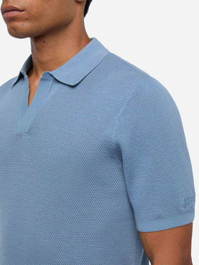 Sloan dusty blue mesh buttonless knitted polo shirt