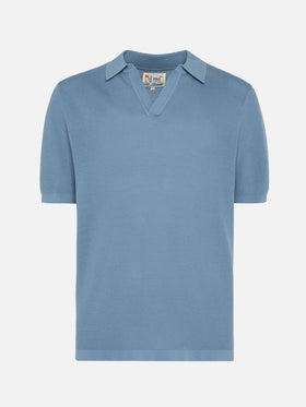 Sloan dusty blue mesh buttonless knitted polo shirt