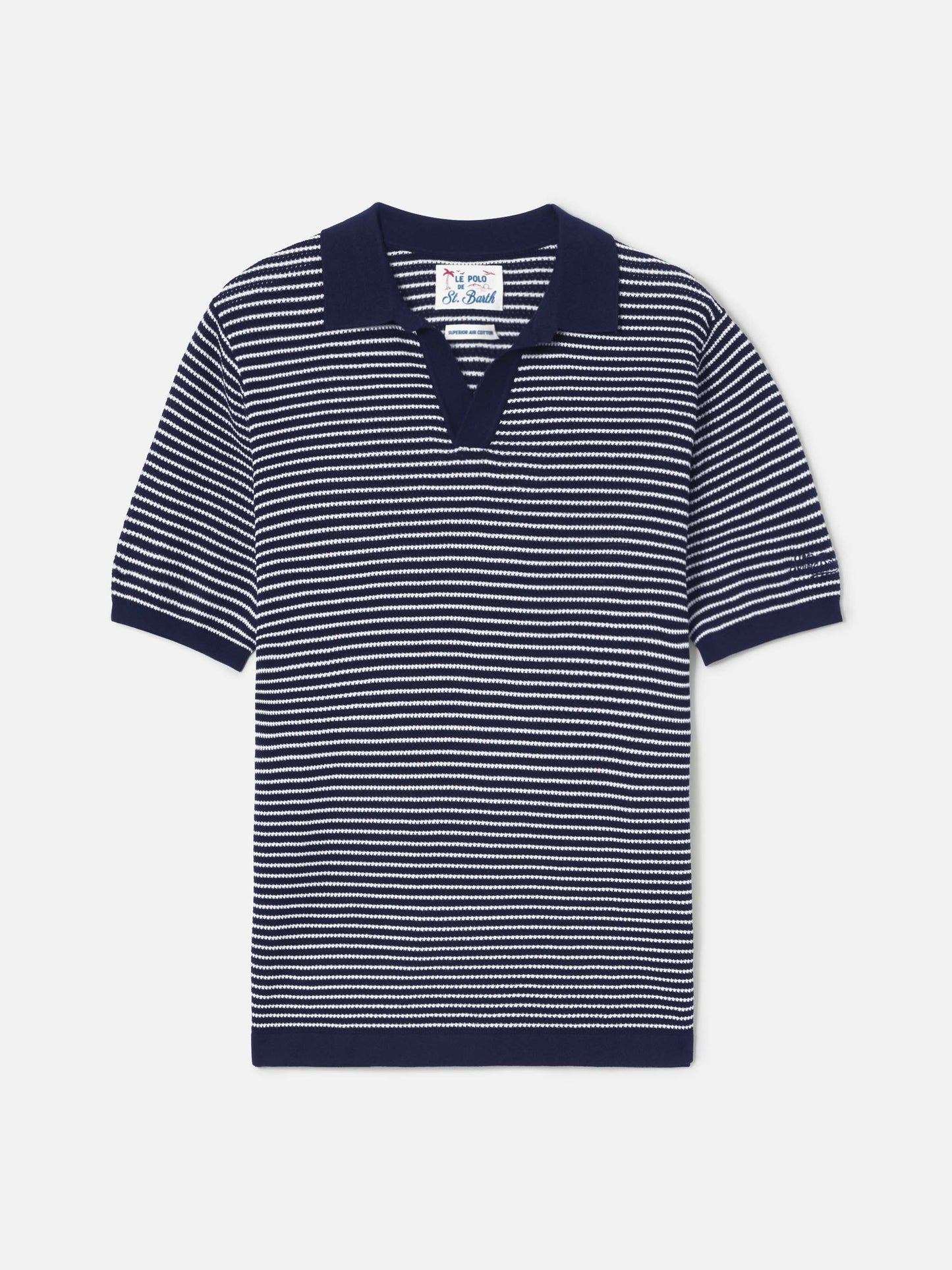Sloan striped polo in premium high-twist cotton with blue stripes