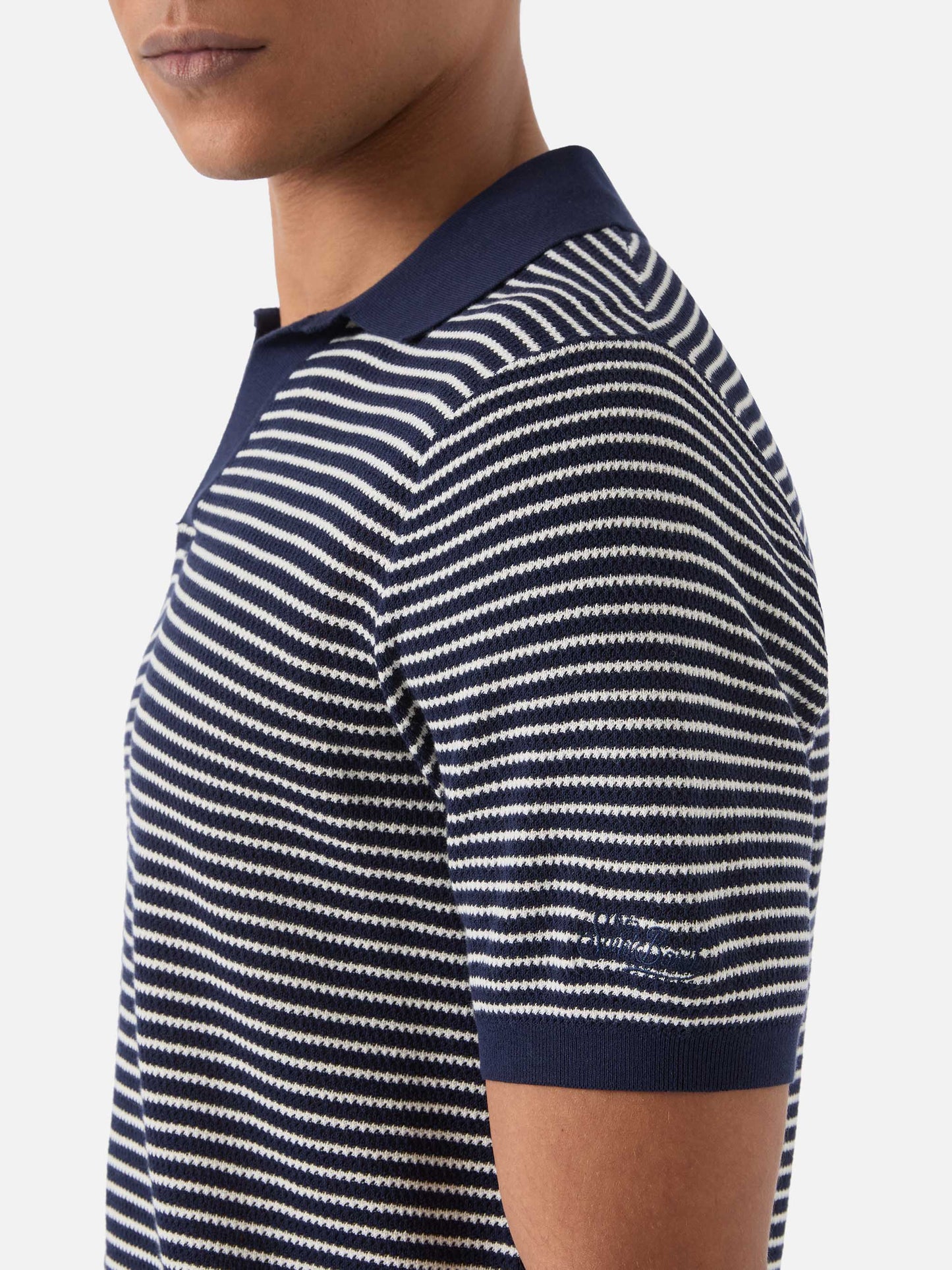 Sloan striped polo in premium high-twist cotton with blue stripes