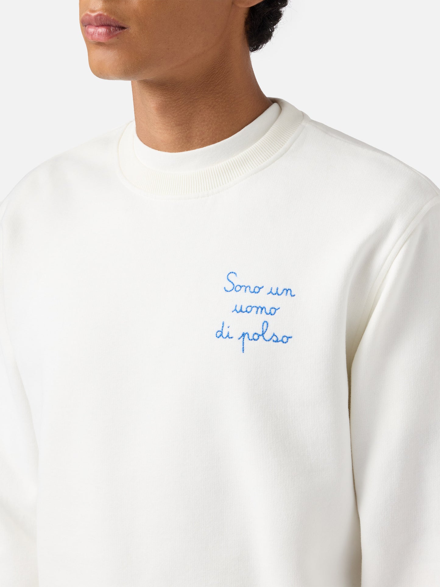 Felpa Soho in cotone bianco con stampa orologio sul polso e ricamo