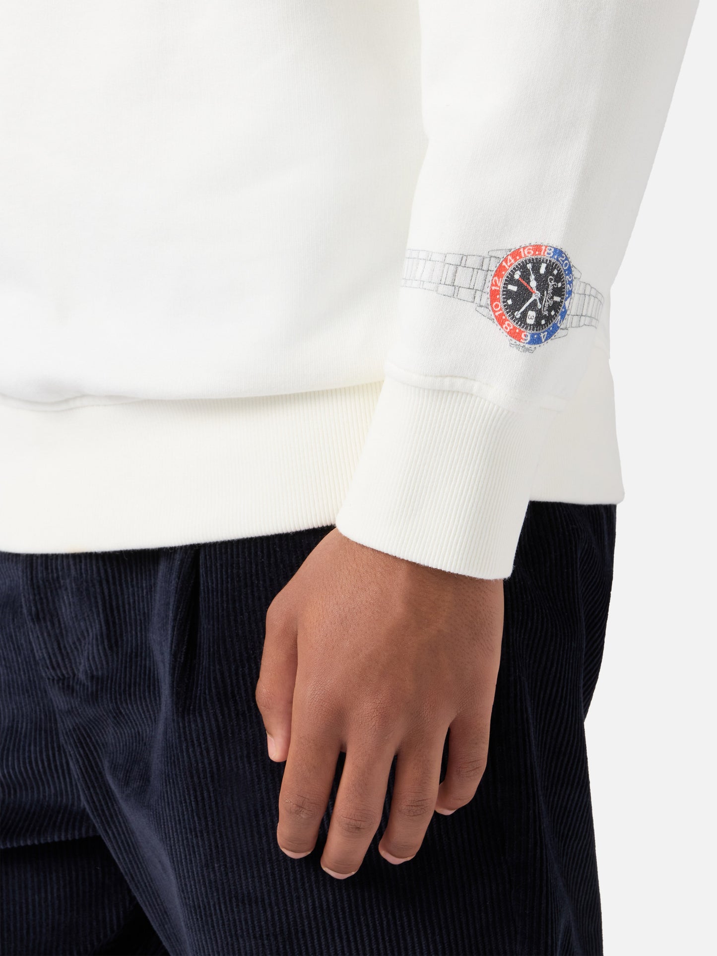 Felpa Soho in cotone bianco con stampa orologio sul polso e ricamo