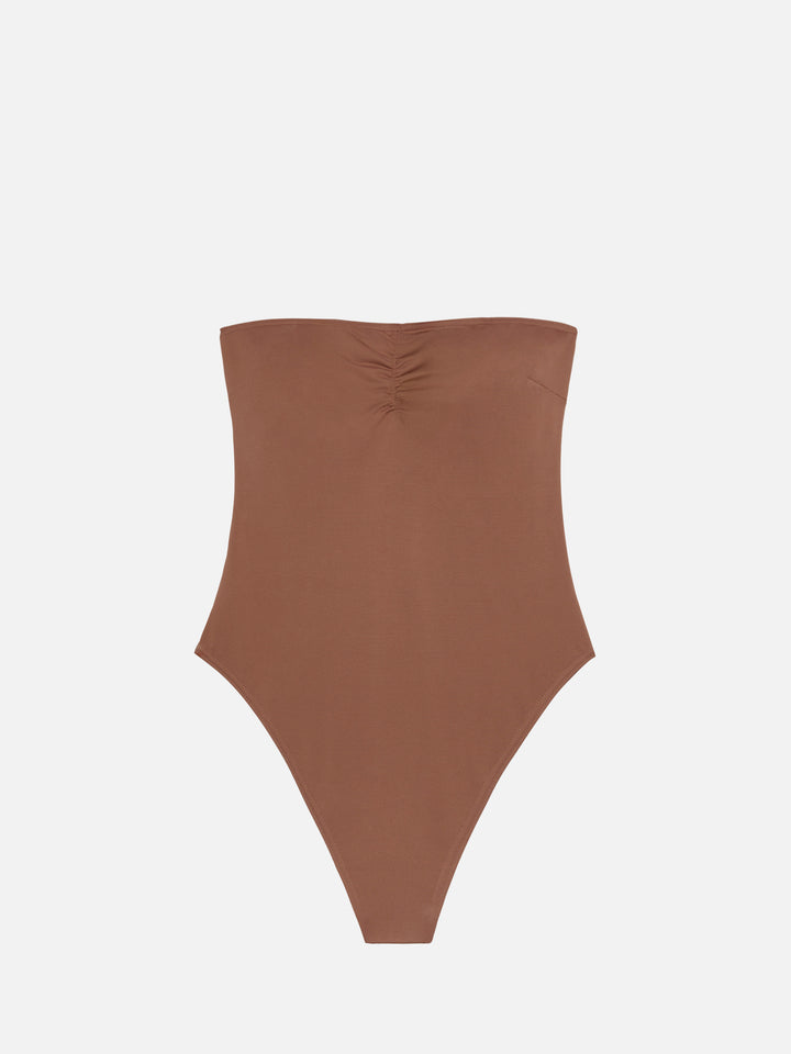 Soleil brown strapless one-piece swimsuit