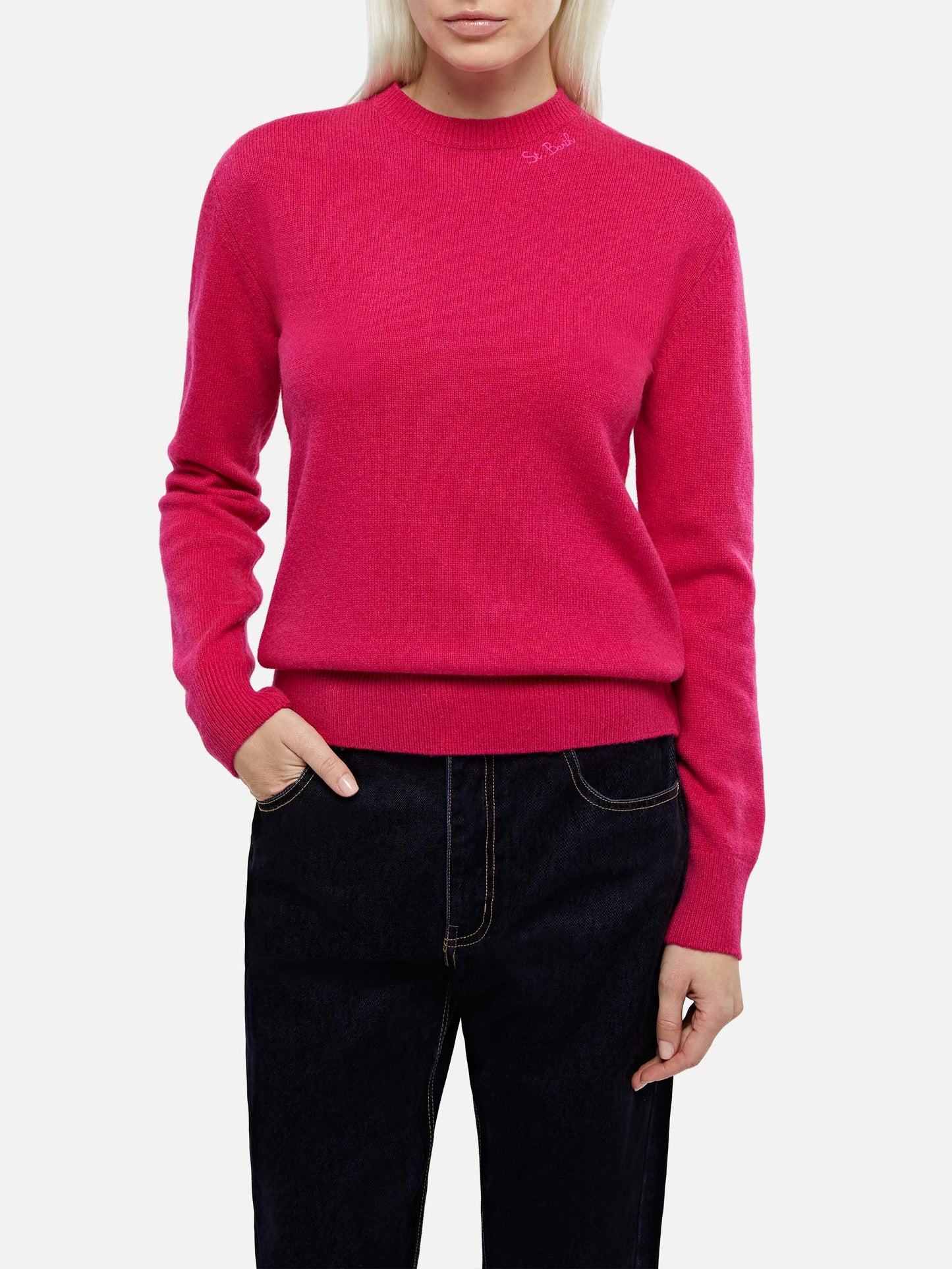 Woman cashmere blend fucsia sweater Sorbonne - MC2 Saint Barth