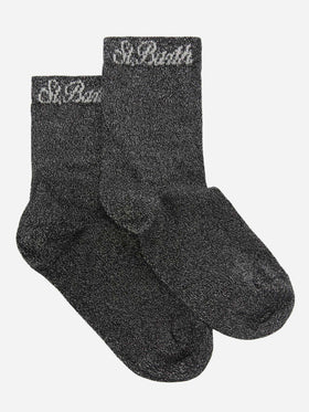 Woman black lurex socks