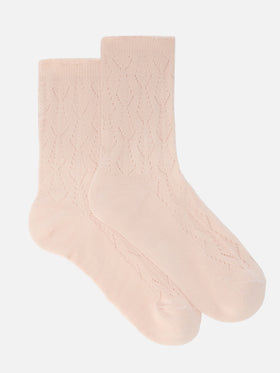 Socks with pink Sangallo leaf stitch