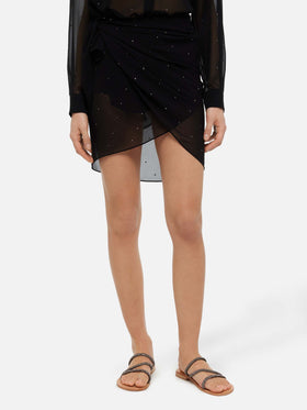 Sery short black georgette pareo with rhinestone embellishment - MC2 Saint Barth