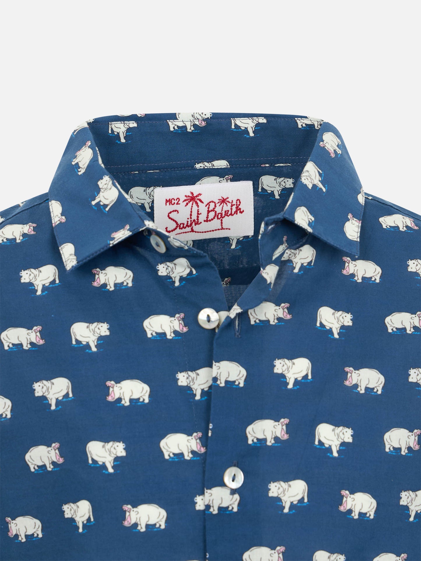 Blue Boy muslin cotton shirt Sharouk with micro hippo print - MC2 Saint Barth