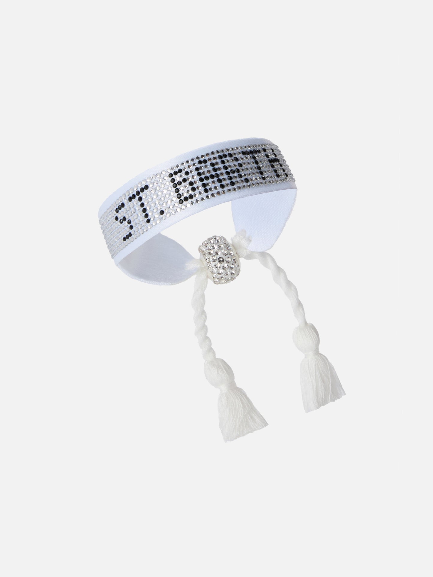 Weißes Stoffarmband mit St. Barth Schriftzug aus Perlen