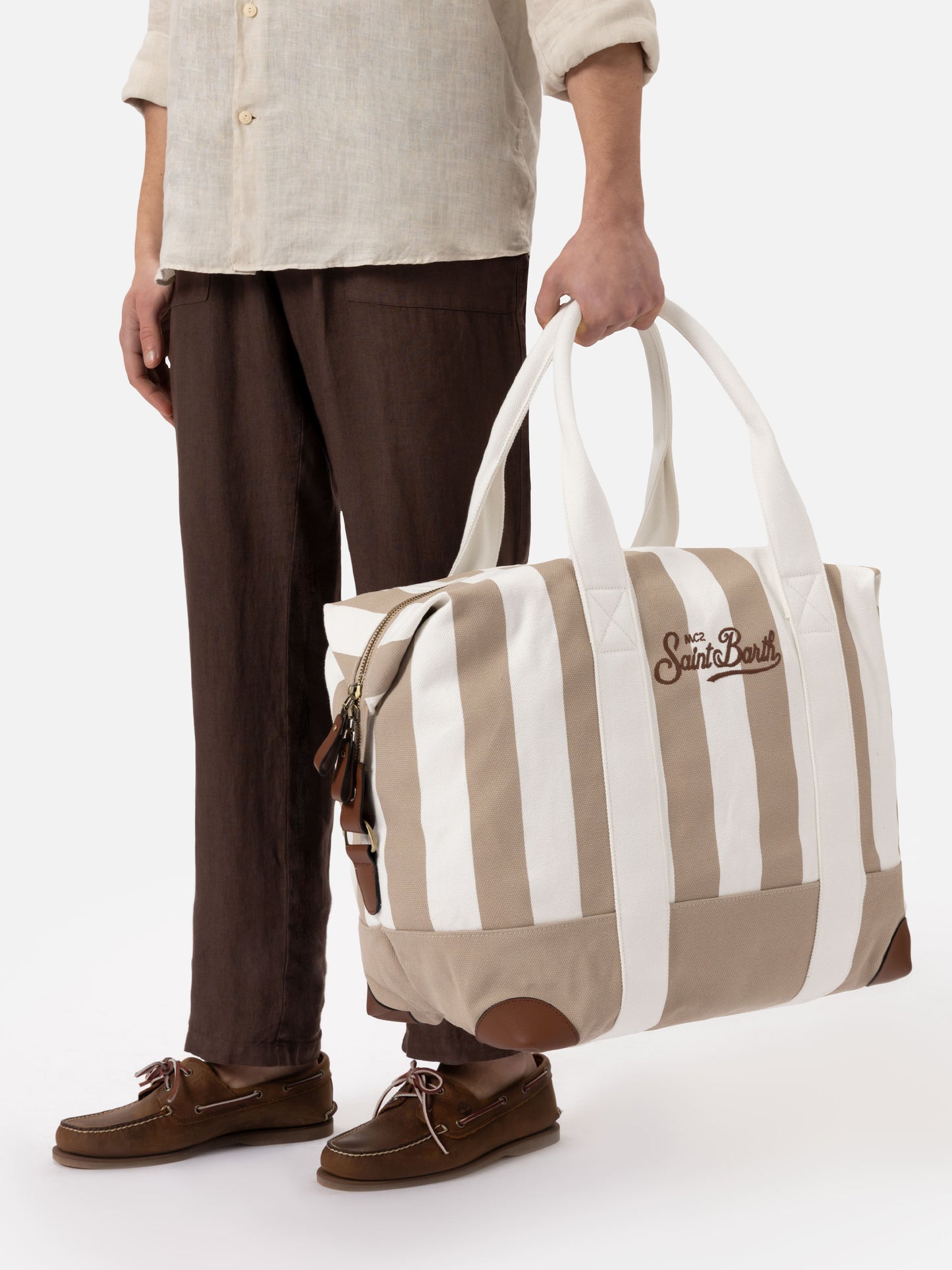 Reisetasche aus Baumwollcanvas mit Streifenmuster