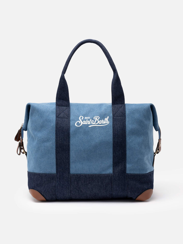 Travel duffel denim bag