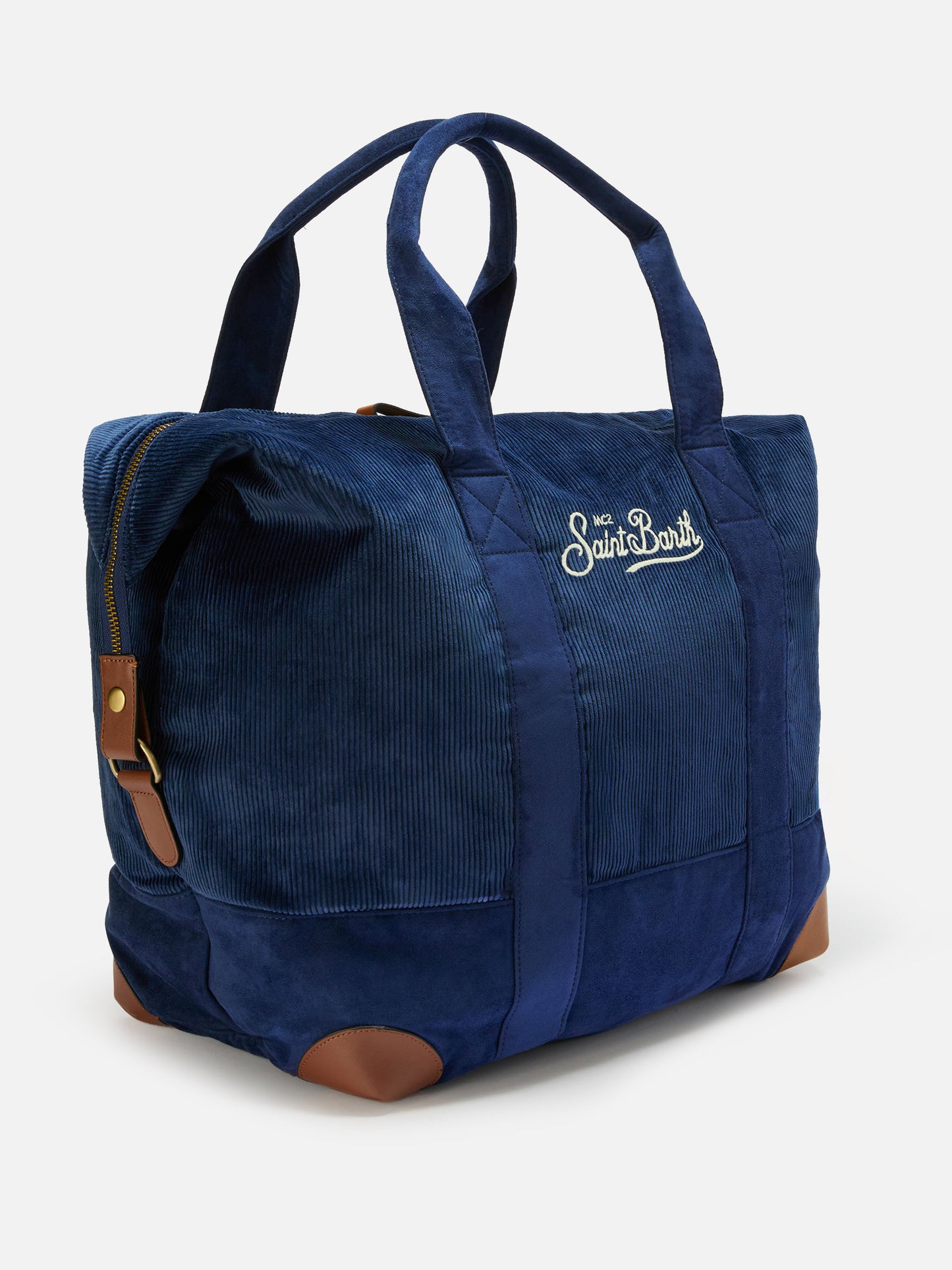 Borsone da viaggio Travel Bag Corduroy in velluto a coste blu e suede