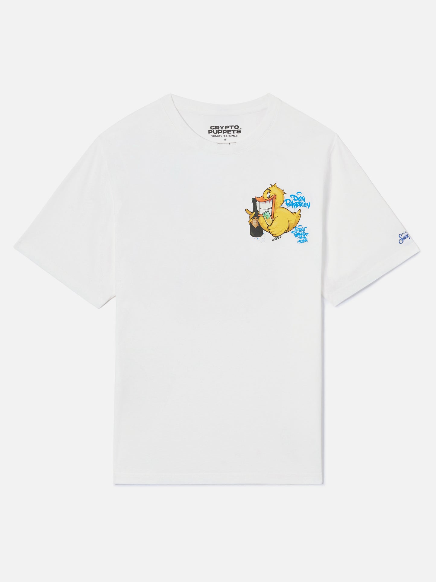 T-shirt Cryptopuppets Don Paperion avec imprimé devant et dos en blanc | Édition Spéciale
