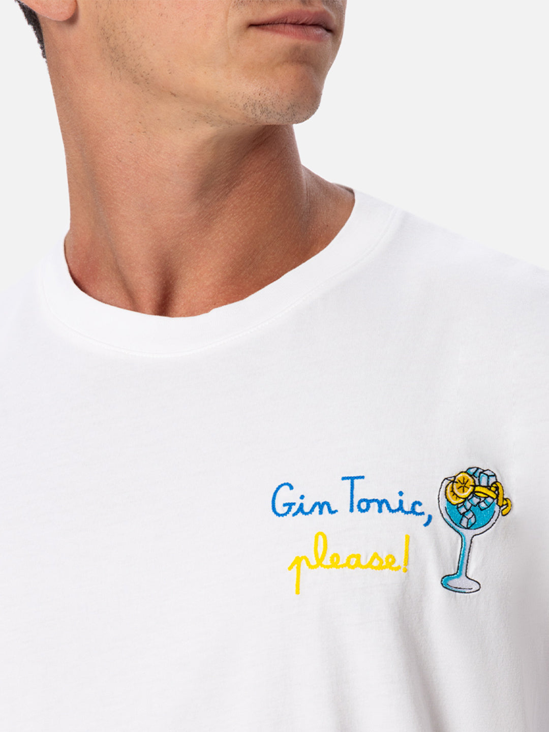 Organic cotton T-shirt with gin tonic, please! embroidery - MC2 Saint Barth