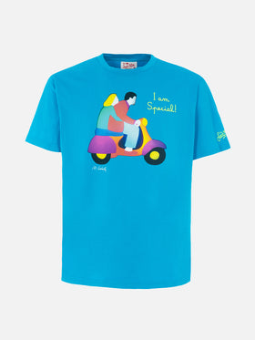 Man cotton t-shirt with Lodola placed print and embroidery | MARCO LODOLA SPECIAL EDITION - MC2 Saint Barth