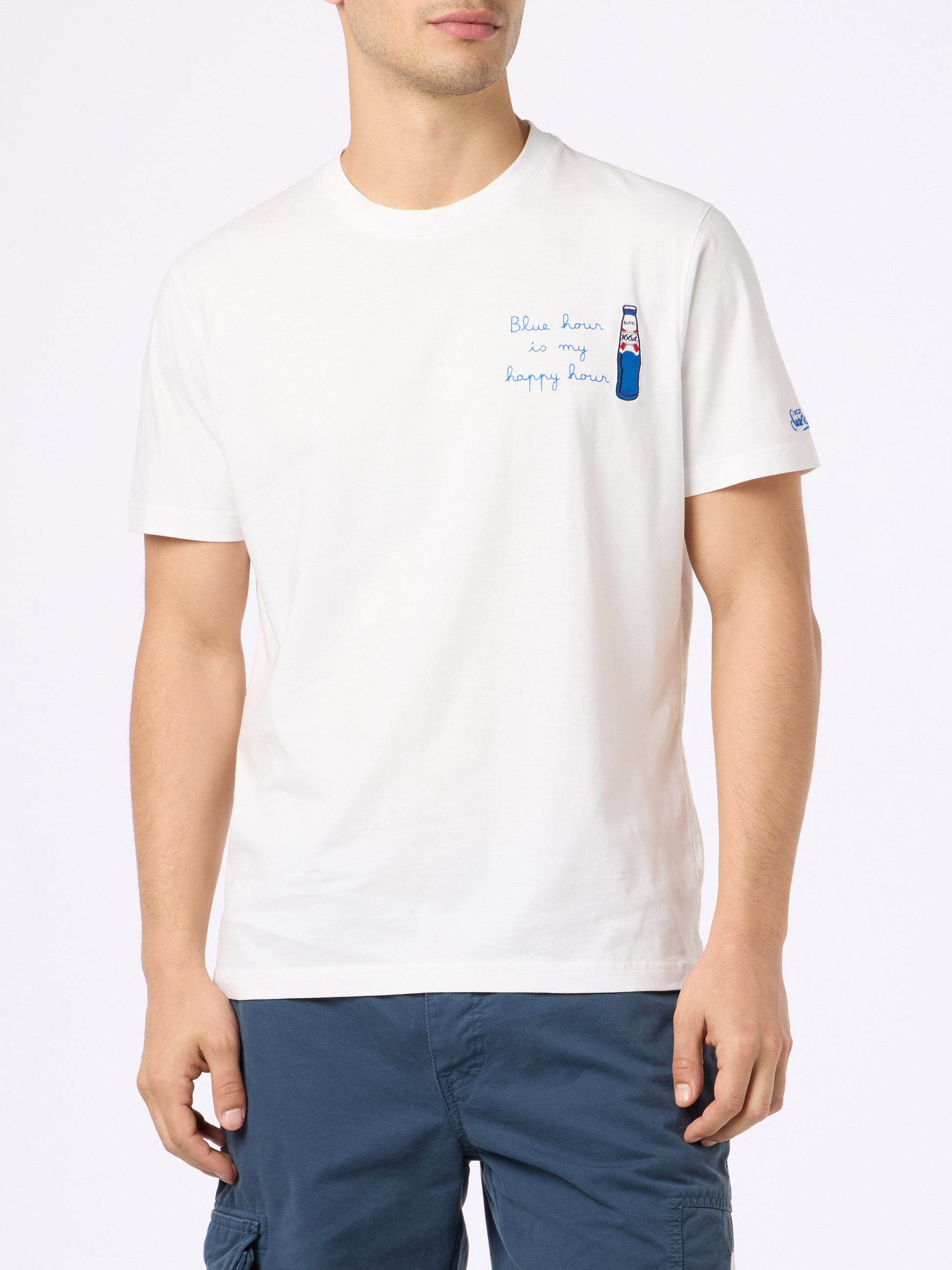 Cotton t-shirt with Blanc 1664 print and embroidery | Blanc 1664 Special Edition - MC2 Saint Barth