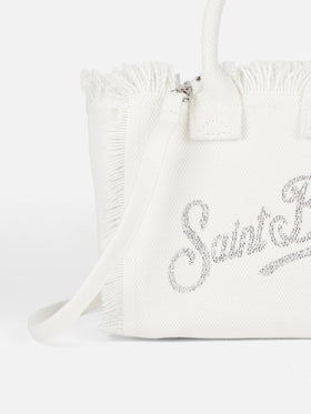 White cotton canvas Mini Vanity bag with rhinestone logo - MC2 Saint Barth