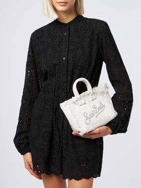 White cotton canvas Mini Vanity bag with rhinestone logo - MC2 Saint Barth