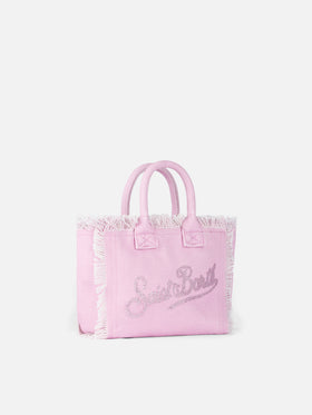Pink cotton canvas Mini Vanity bag with rhinestone logo - MC2 Saint Barth