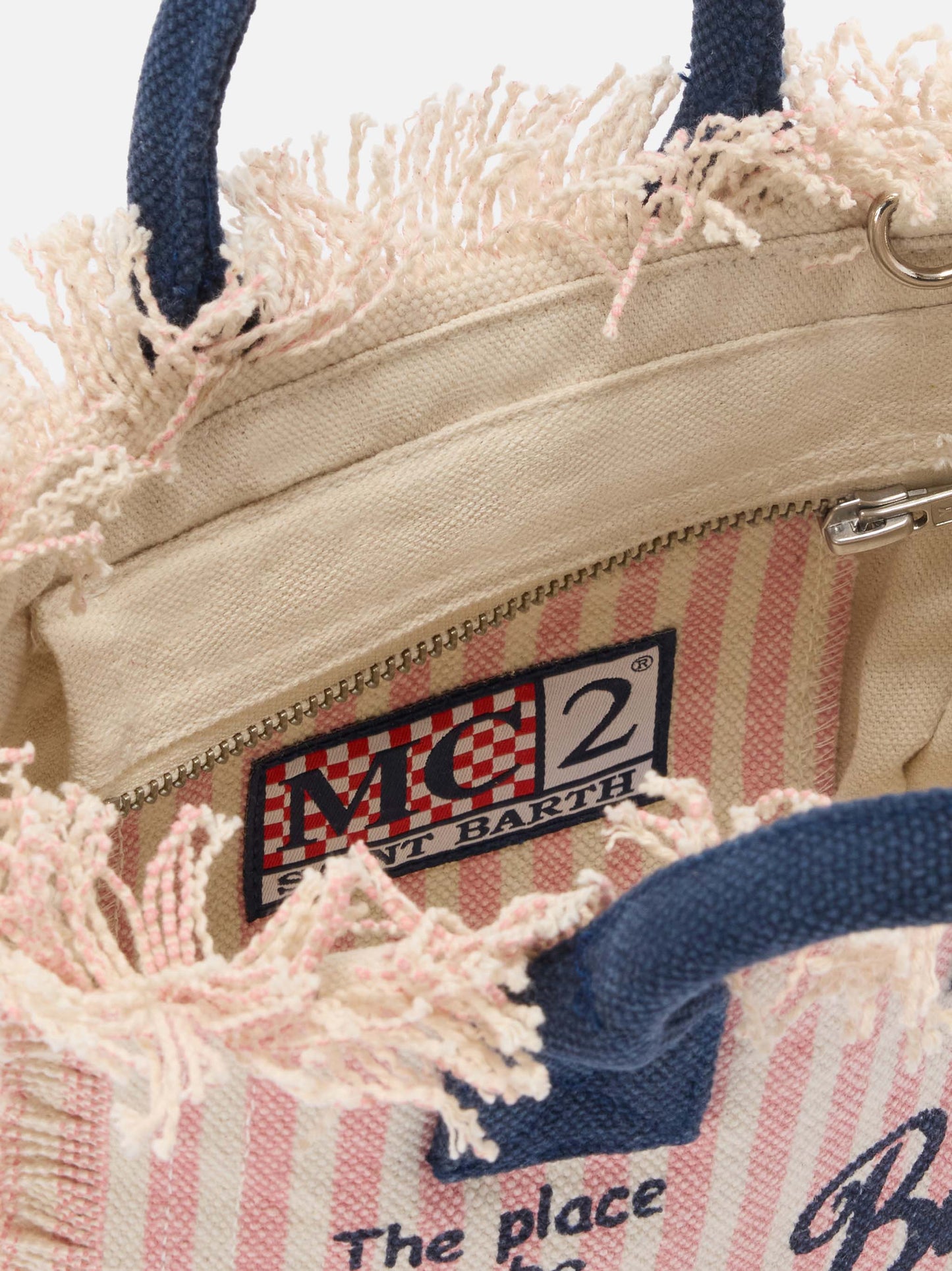 Canvas Vanity Mini-Bag mit rosa Streifen und kontrastierenden Details