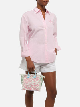 Cotton canvas Mini Vanity bag with flower patch print