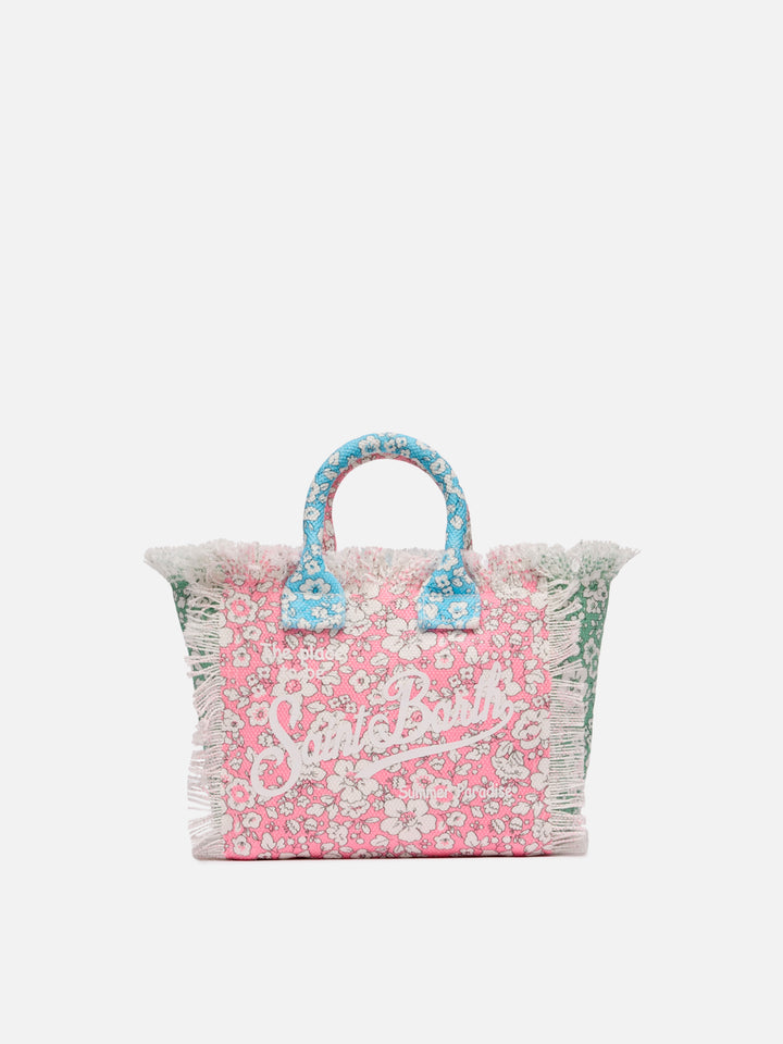 Borsa Mini Vanity in canvas di cotone con stampa patch floreale