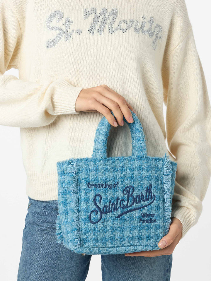 Mini Vanity wooly handbag with light blue tweed pattern - MC2 Saint Barth