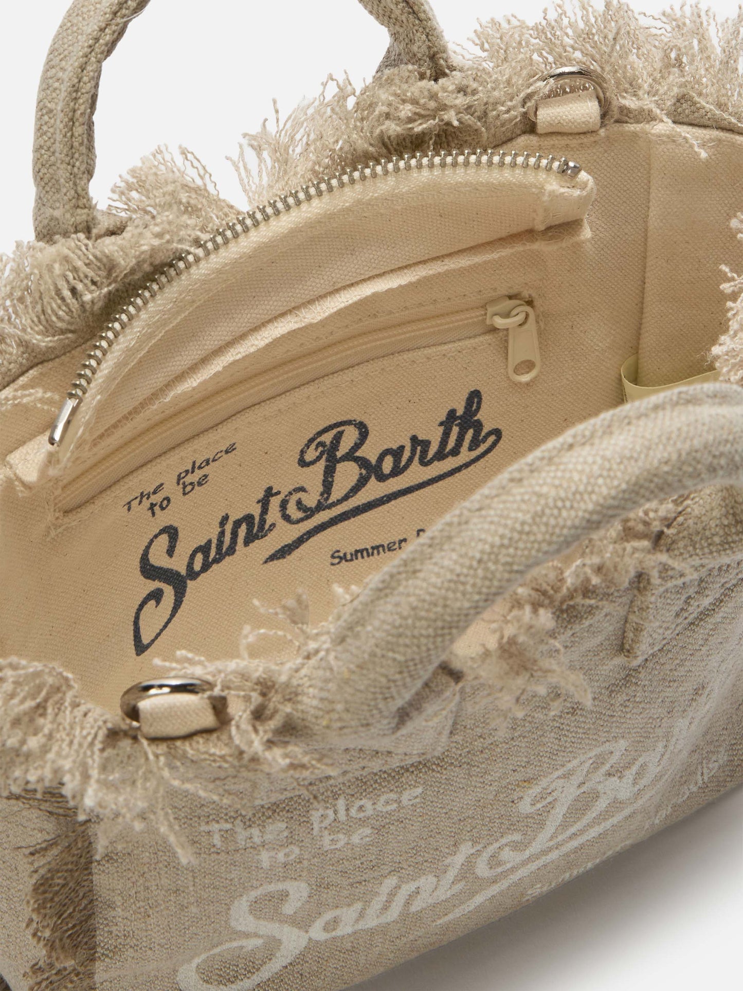 Vanity Mini-Bag aus einfarbigem beigem Leinen mit abnehmbarem Riemen