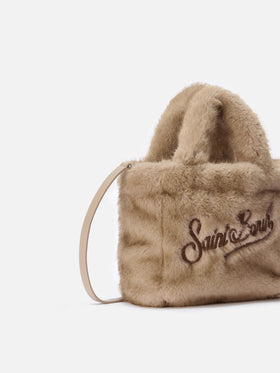 Borsa morbida a mano Vanity Mini Soft in faux fur beige