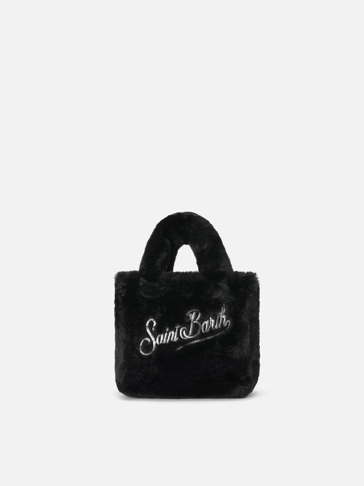 Borsa morbida a mano Vanity Mini Soft in faux fur nero