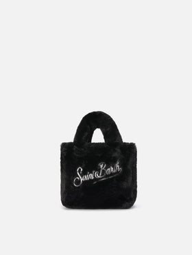 Borsa morbida a mano Vanity Mini Soft in faux fur nero
