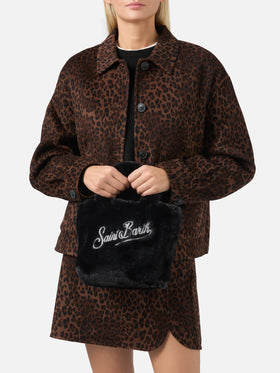 Borsa morbida a mano Vanity Mini Soft in faux fur nero