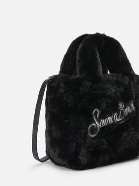 Borsa morbida a mano Vanity Mini Soft in faux fur nero
