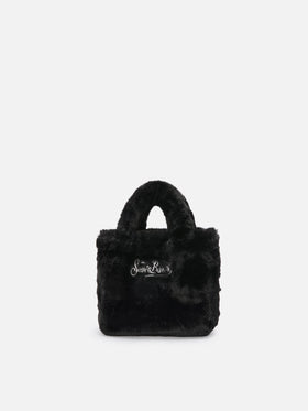 Borsa morbida a mano Vanity Mini Soft in faux fur nero
