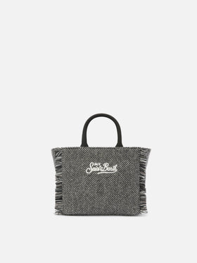Vanity Mini Wool Handbag in herringbone wool blend