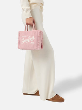 Vanity Mini Corduroy Handbag in pink corduroy velvet and faux suede