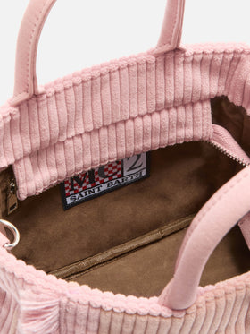 Vanity Mini Corduroy Handbag in pink corduroy velvet and faux suede