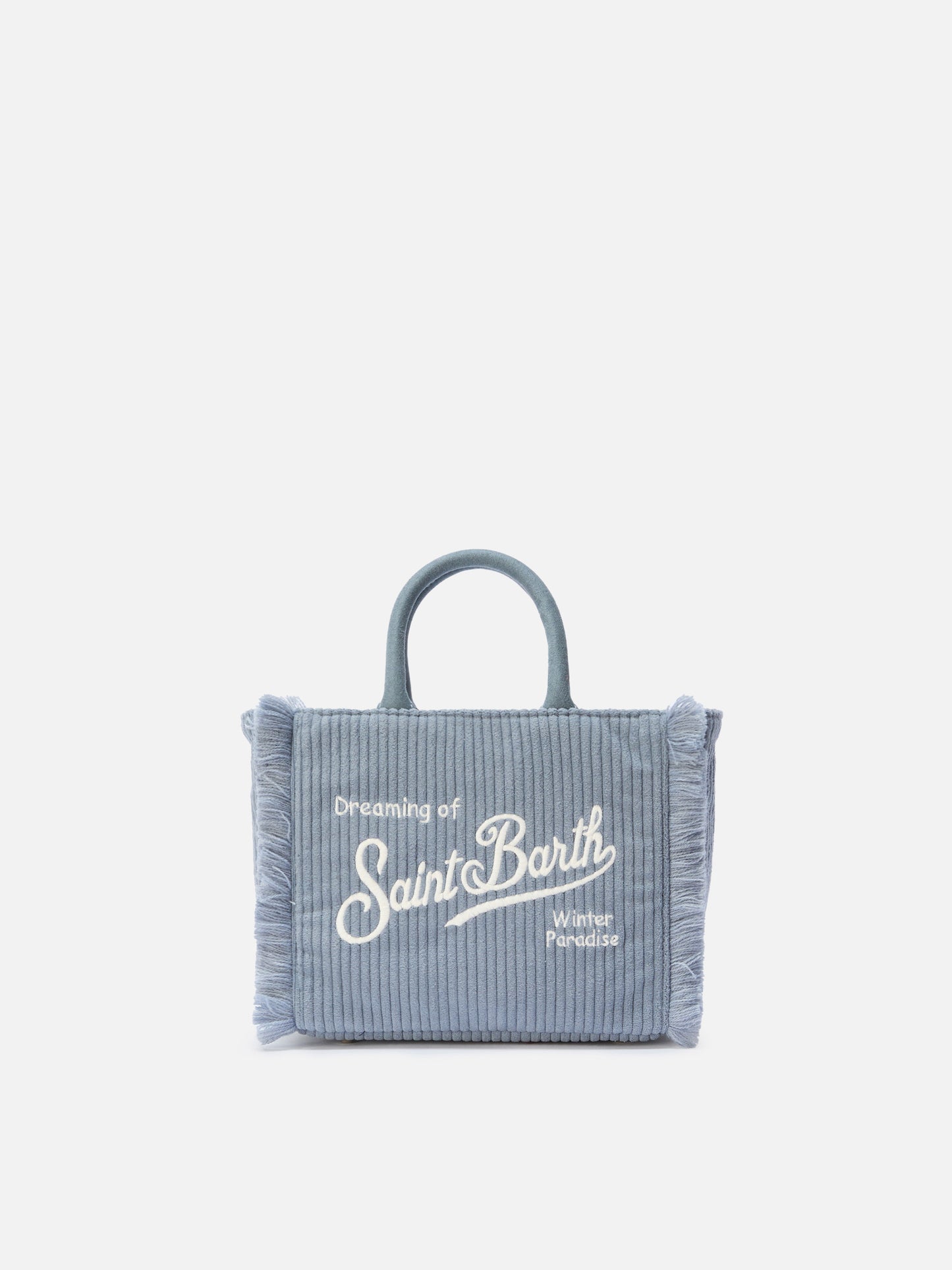 Borsa a mano Vanity Mini Corduroy in velluto a coste e faux suede azzurro polvere